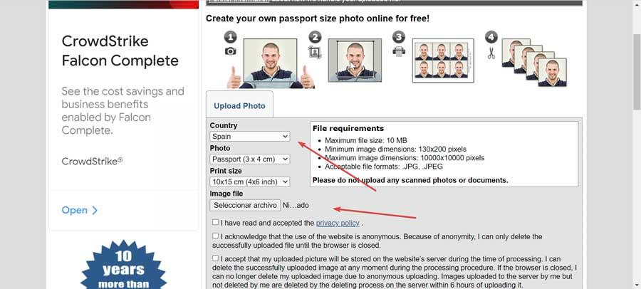 IDPhoto4you upload photo to convert it to passport size