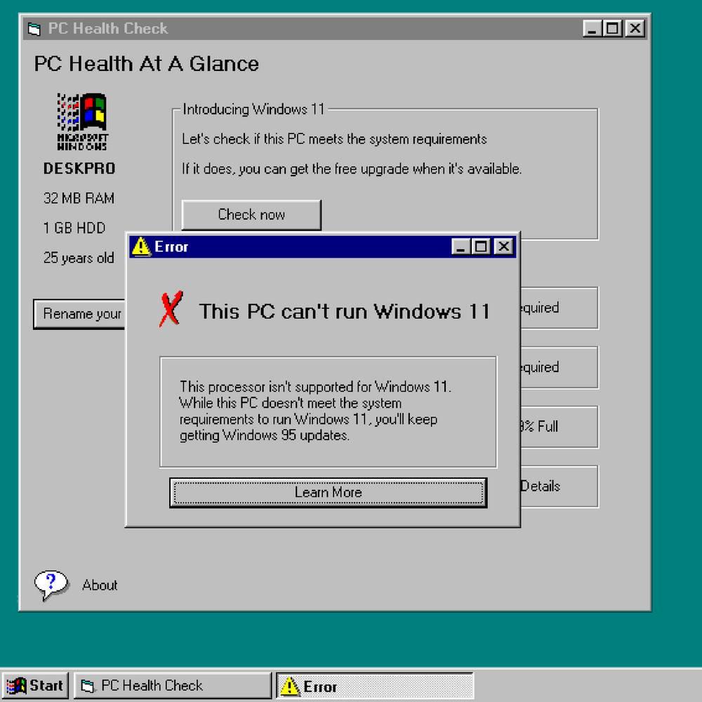 Windows 95 update error Windows 11