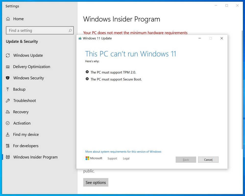 Error installing Windows 11 - Minimum requirements
