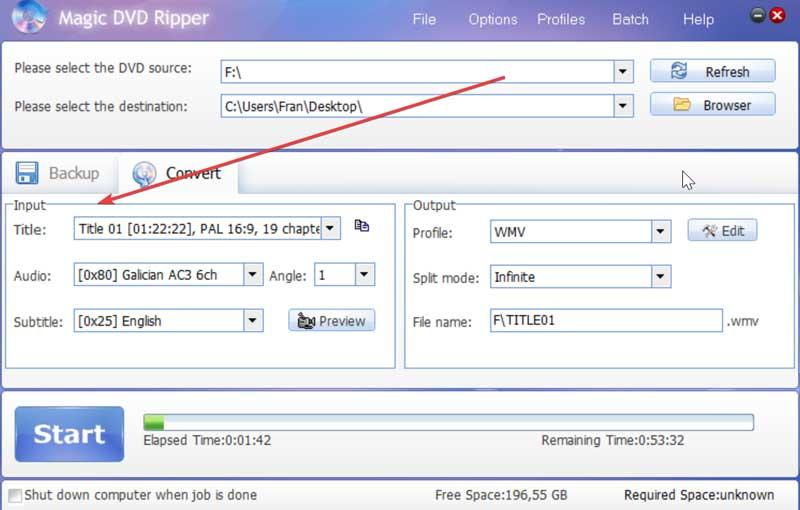 Magic DVD Ripper configure input options