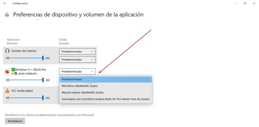 Set audio input and output by application in Windows