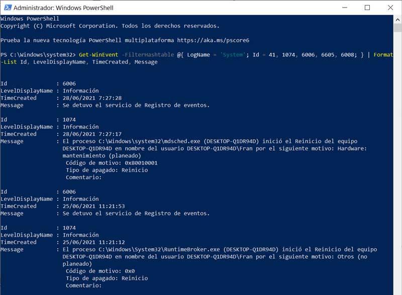 Check why Windows shut down with PowerShell