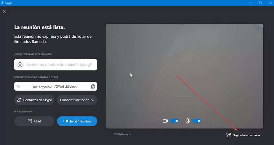 Skype click on choose background effect