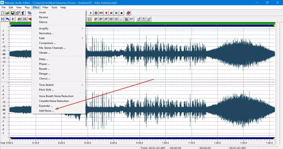 Naturpic Audio Editor add noise