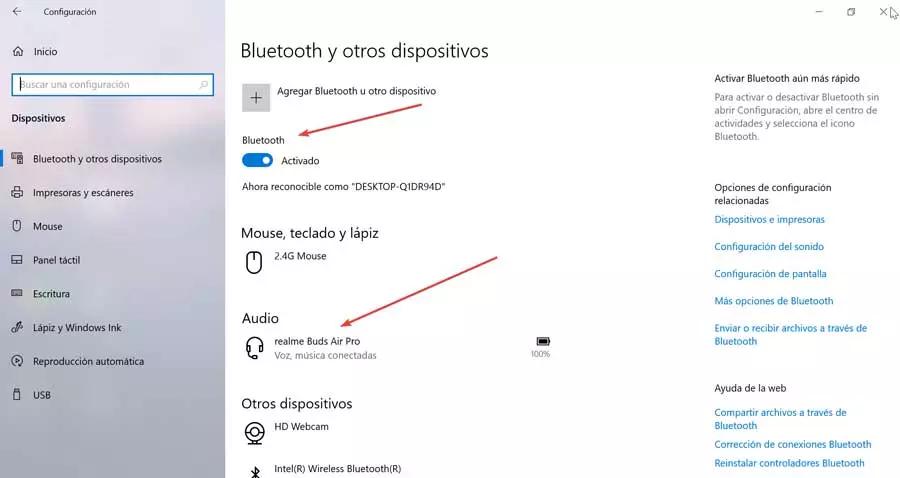 Bluetooth on Windows connected