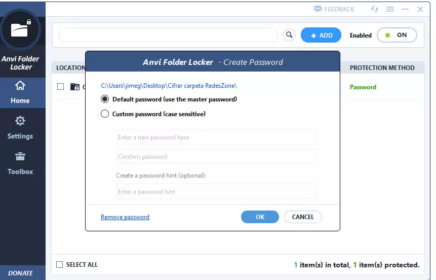 Create password in Anvi Folder