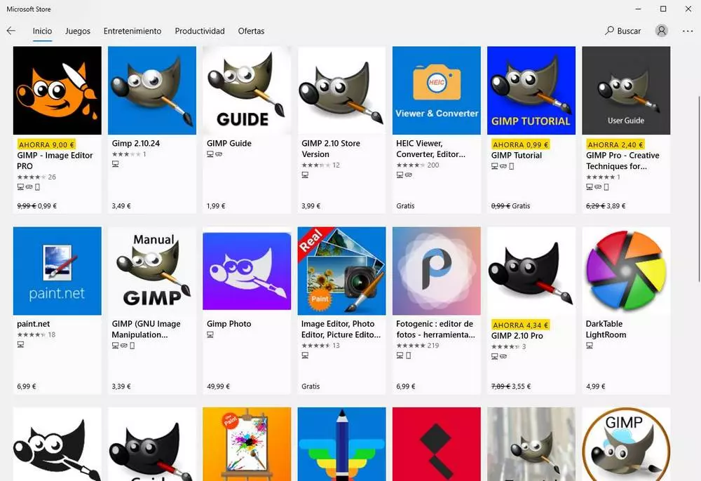 Falas apps GIMP Microsoft Store