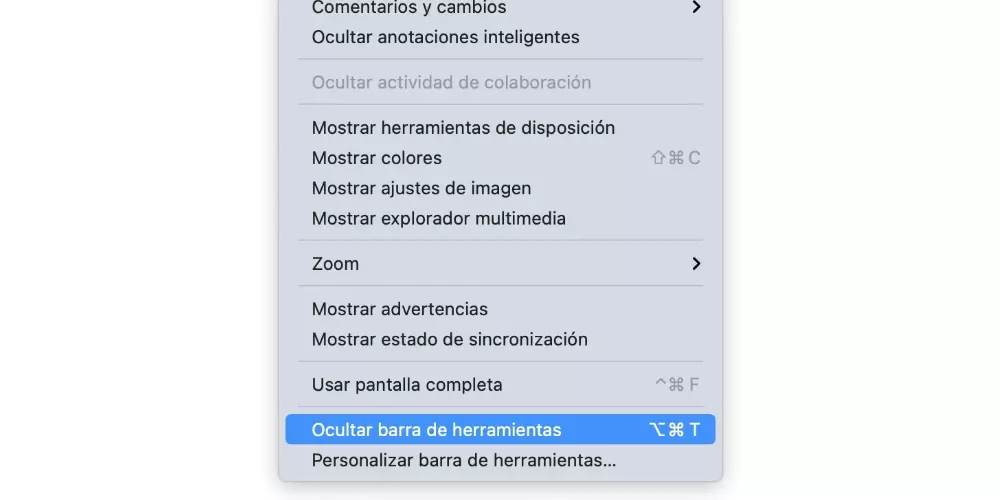 hide toolbar pages numbers keynote mac