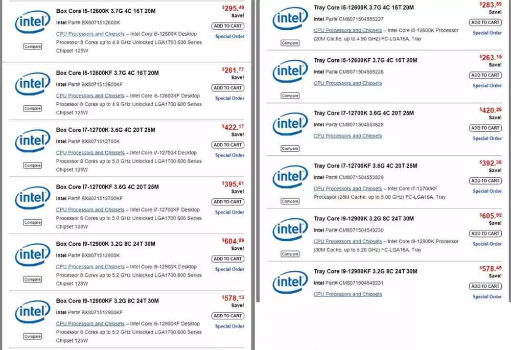 Intel Core Gen 12 prices leaked
