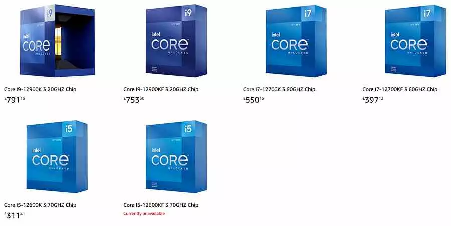 Intel Core 12 Amazon UK prices