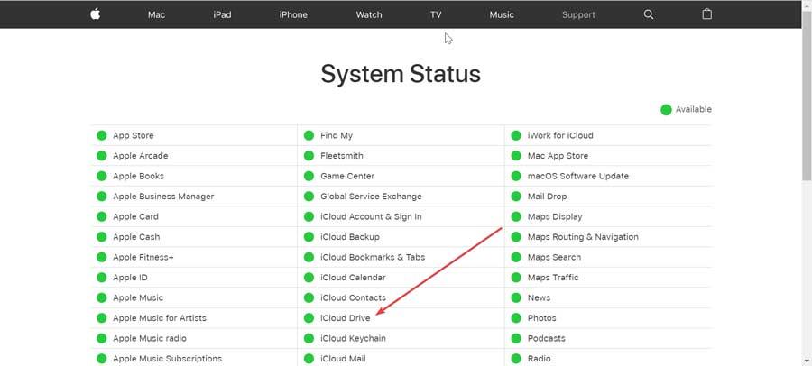 Check the status of the iCloud service on the Apple website