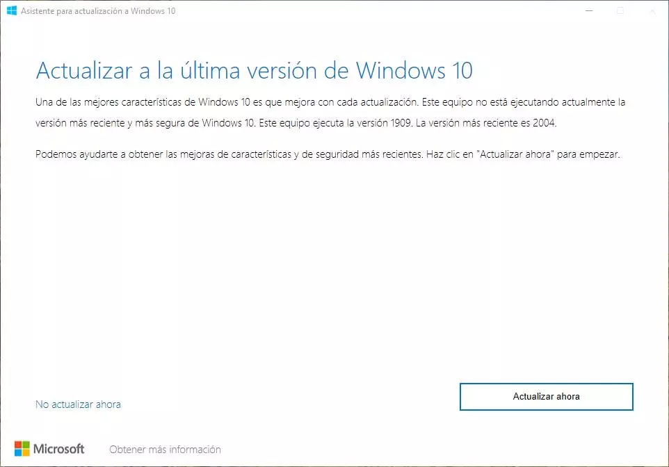 Windows 10 version 2004 update wizard