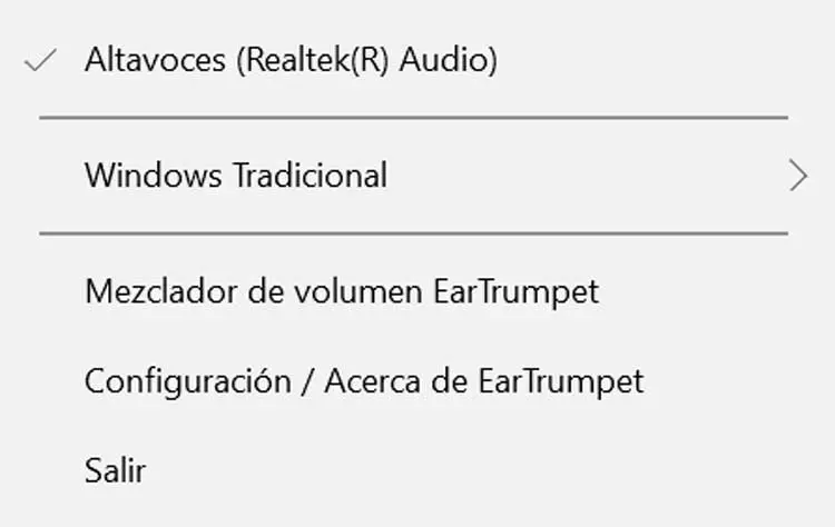 EarTrumpet context menu