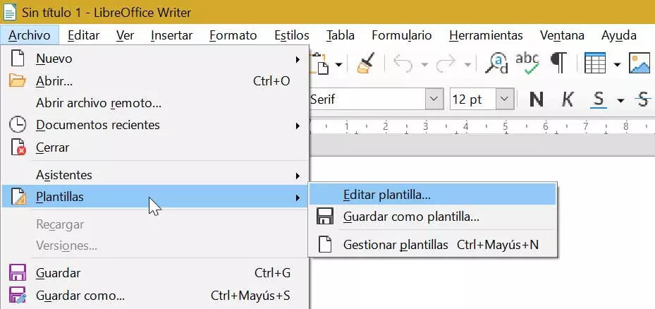 LibreOffice Writer save templates created