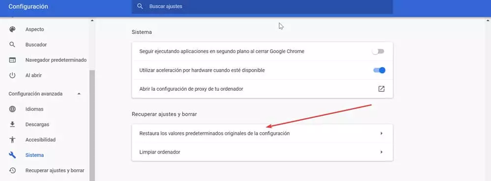 Chrome Restores the original settings defaults