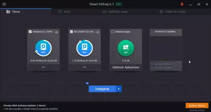 IObit Smart Defrag main menu Disks