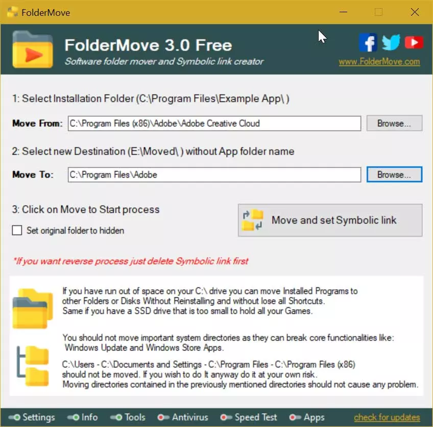 FolderMove change programs path