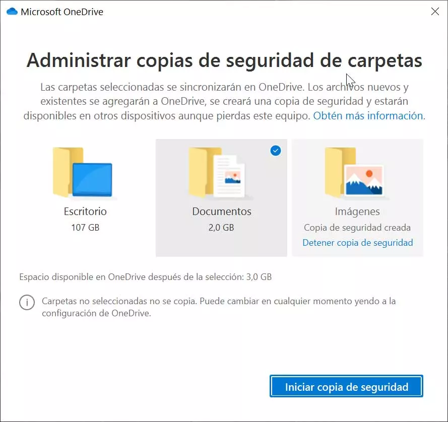 Manage folder backups on OneDrive