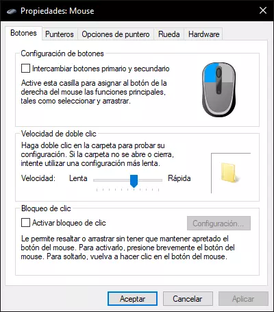 configuration double click mouse windows