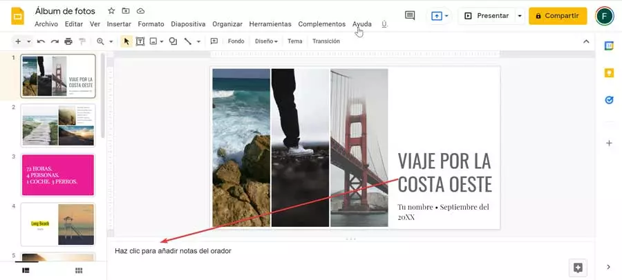 Google Slides add speaker notes