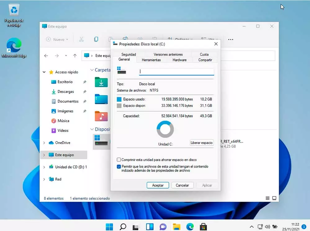 Hard disk space occupied by Windows 11 once installed