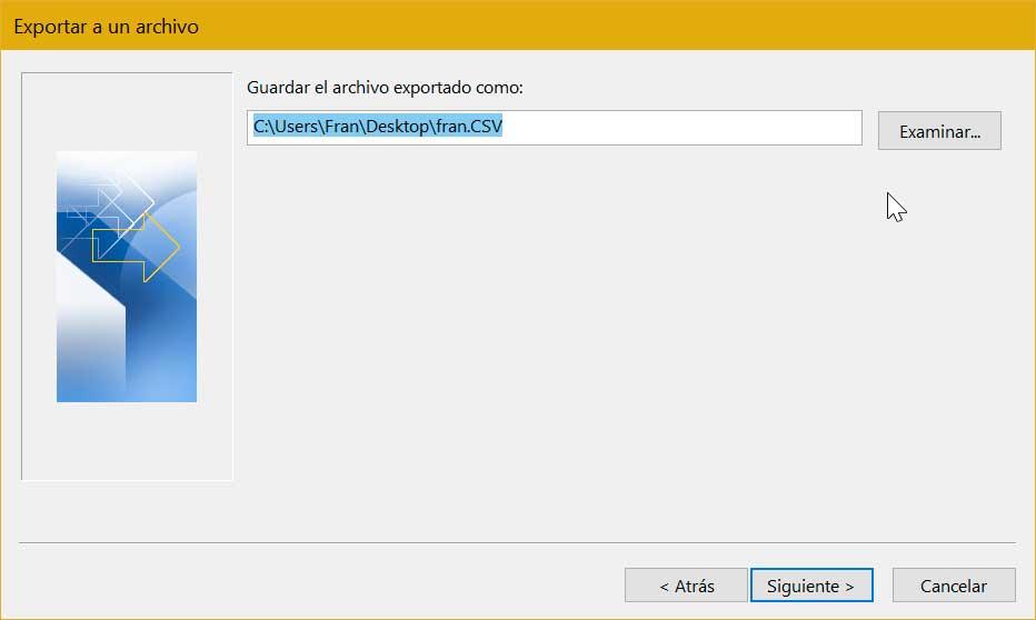 Outlook export csv file