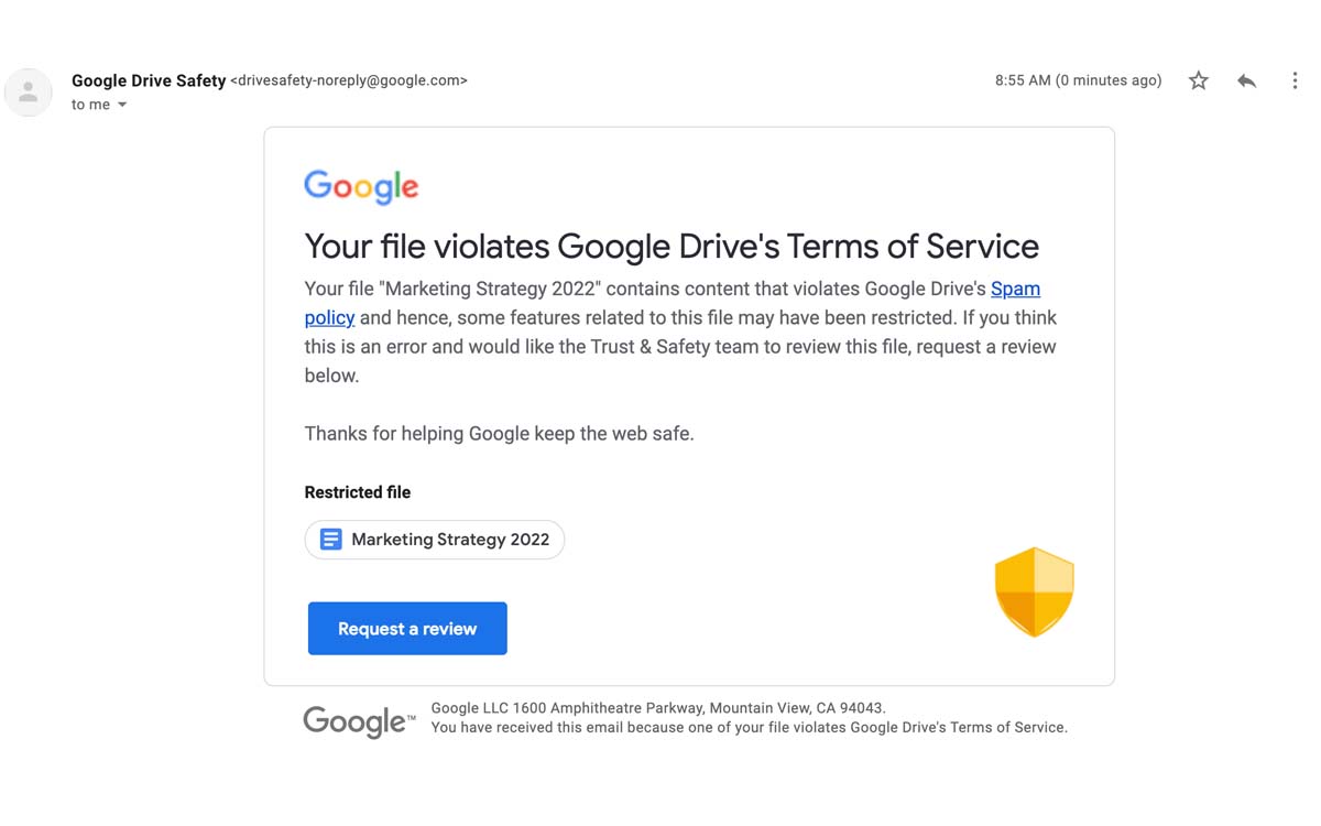 google drive spam restrictions