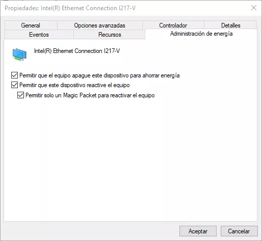 Windows 10 network adapter power options