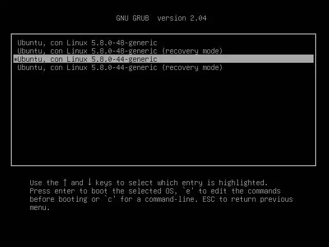 GRUB Linux kernel list +