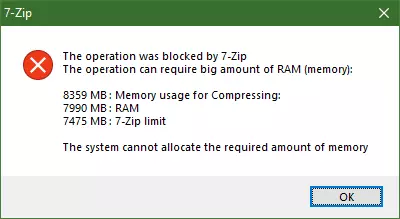 Can't allocate required memory 7Zip error