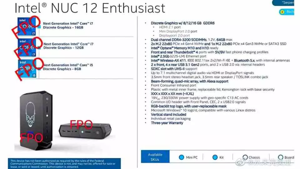 NUC 12 Enthusiast Specifications