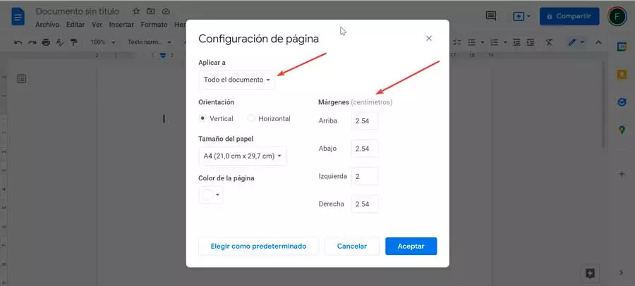 Google Docs page settings and margins