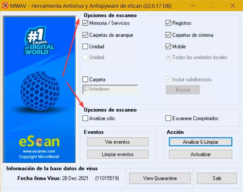 eScanAV Anti-Virus Toolkit scanning options