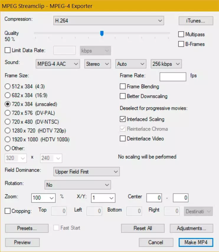 MPEG Streamclip conversion settings