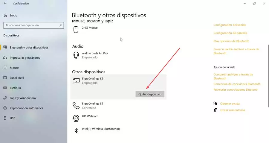 Remove Bluetooth device in Windows 10