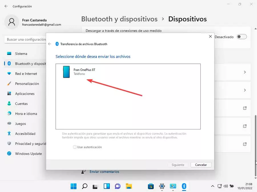 Send files via Bluetooth to mobile in Windows 11