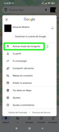 Activate incognito mode in Google Maps for Android
