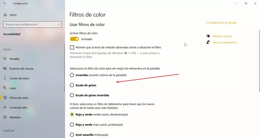 Windows 10 select color filter