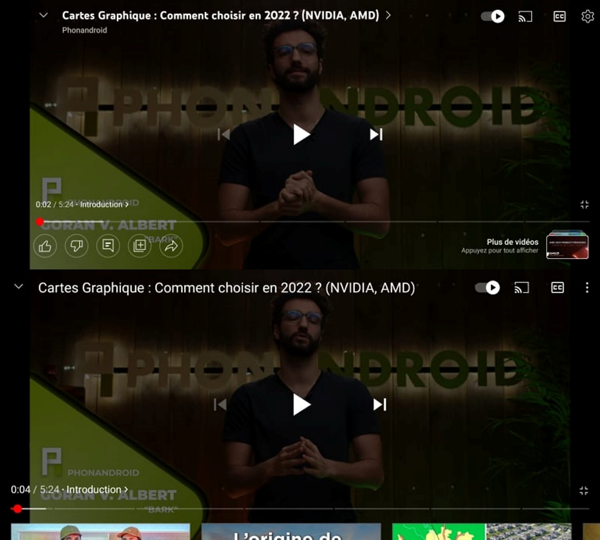 YouTube video player before after