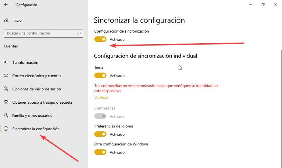 Sync settings in Windows 10