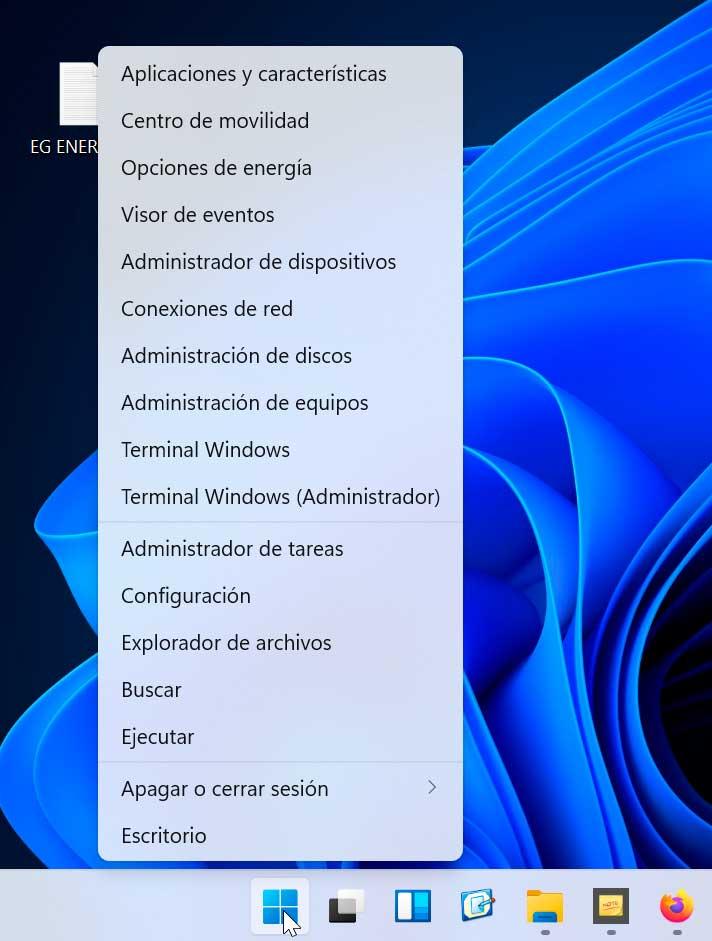Win+X menu in Windows 11