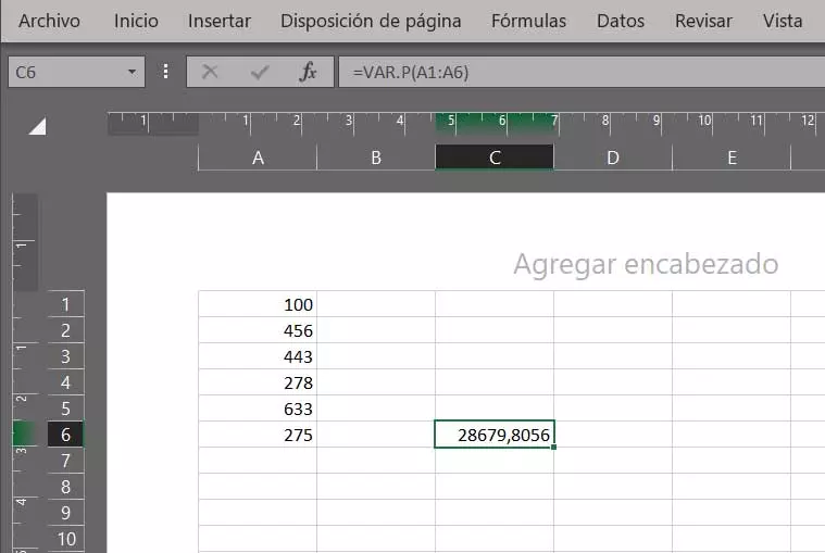 variance excel example