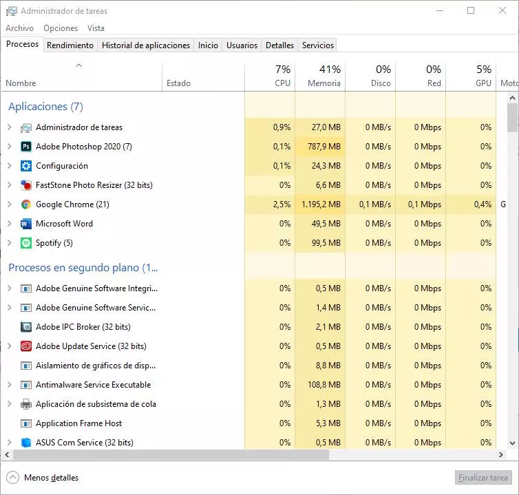 Task manager Windows 10 - processes