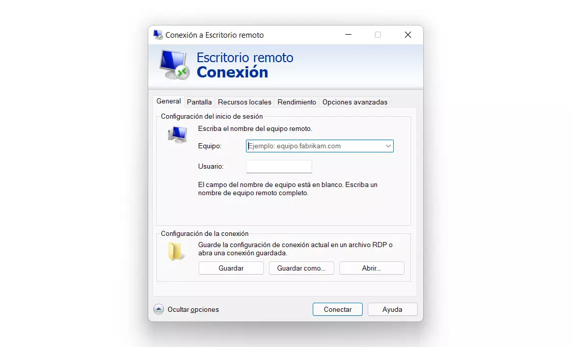 Remote desktop connection in Windows