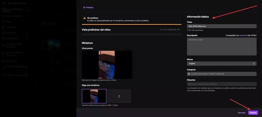 Edit and publish video uploaded to Twitch