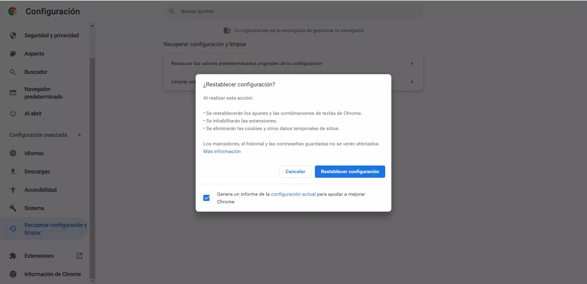 Restore Defaults in Chrome