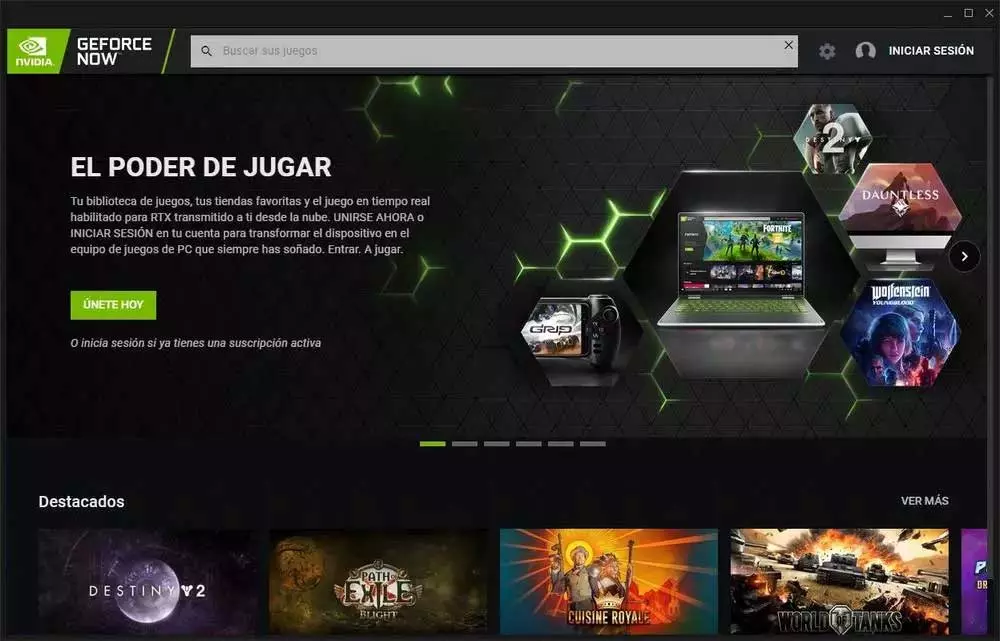 NVIDIA GeForce Now interface