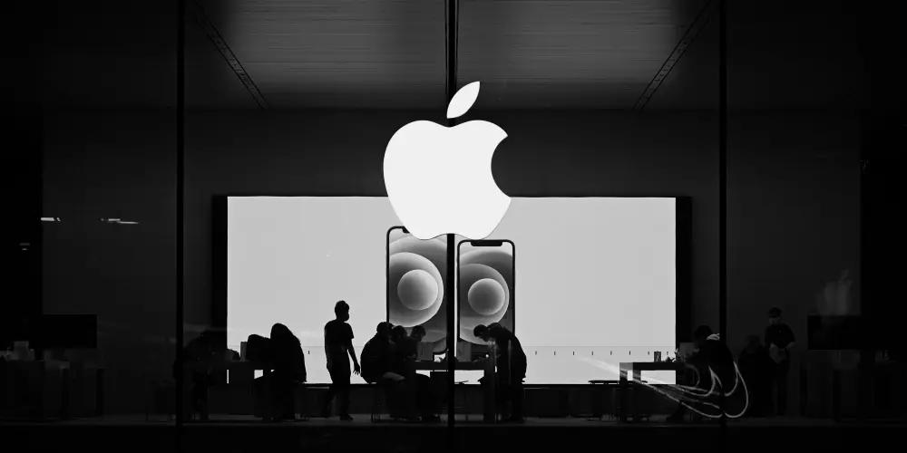 black and white apple store
