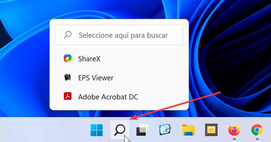 Search icon on taskbar in Windows 11