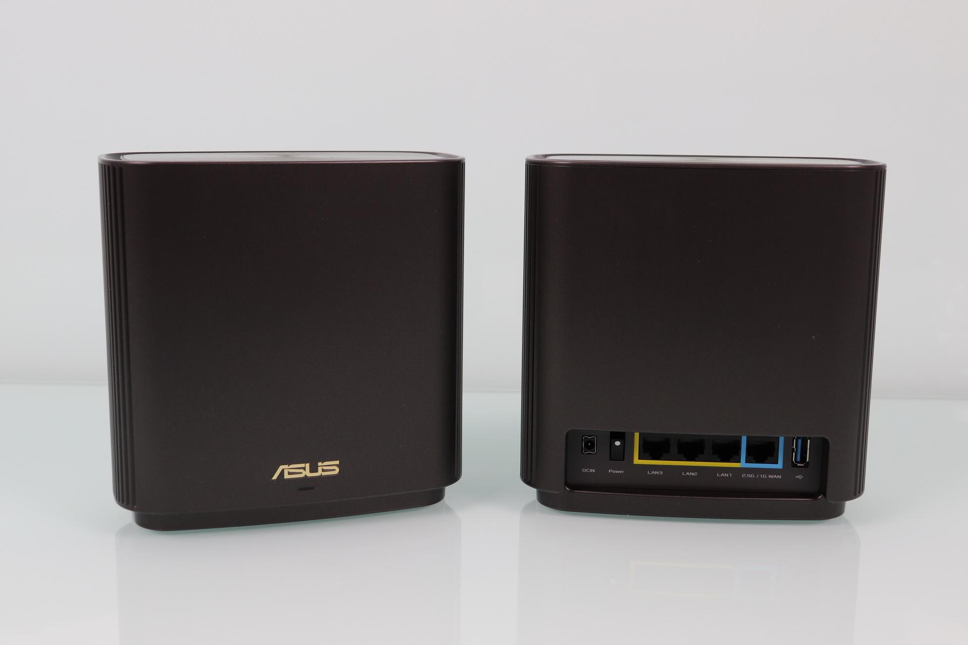 View of the two nodes of the ASUS ZenWiFi AX XT8 AiMesh Wi-Fi system in its glory